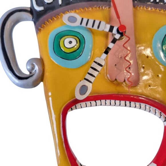 Rare Allen Designs Coffee Freak Wall Clock Studio Art Funky Mug Face 13x9" Works - Picture 16 of 16
